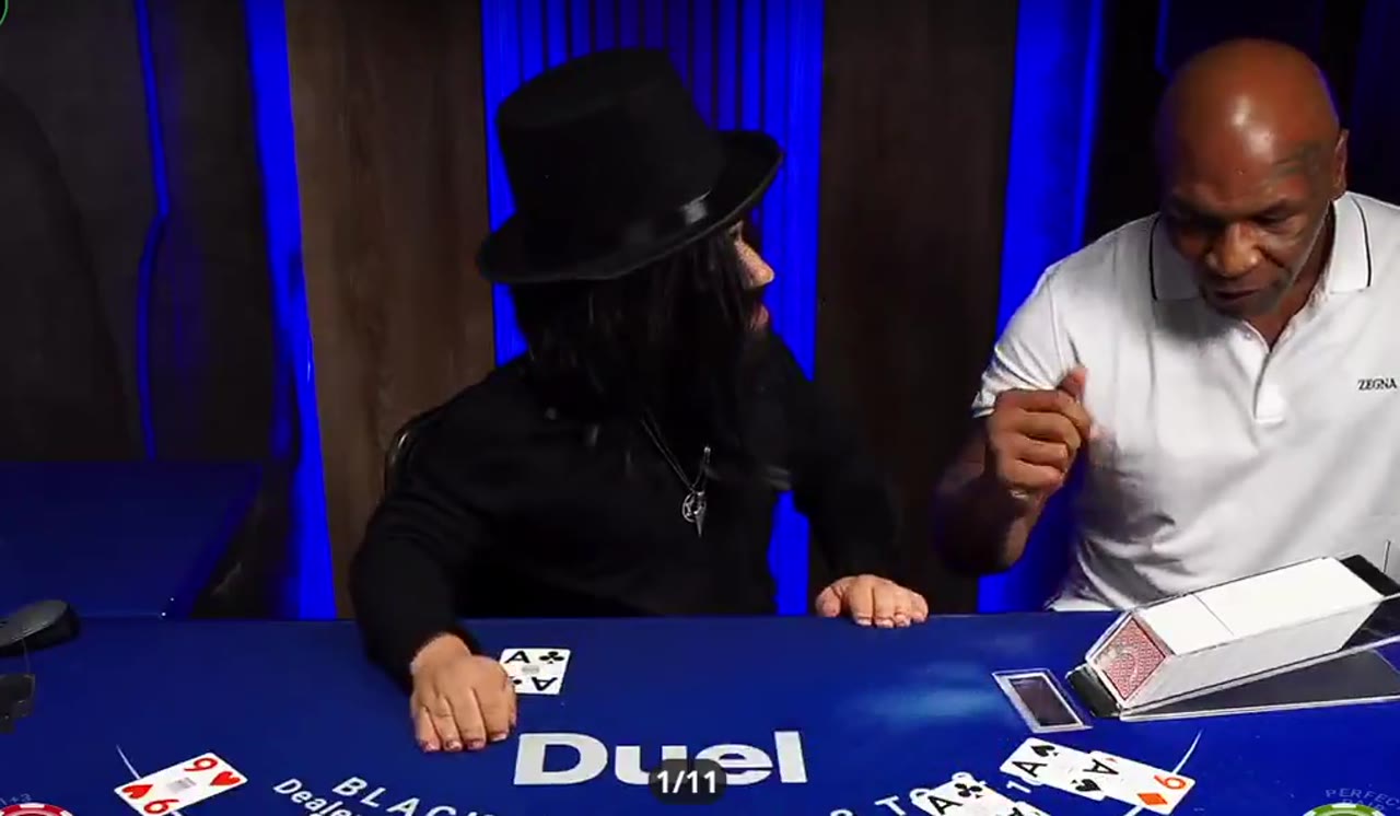 Roshtein and boxing legend Mike Tyson playing real 3:2 hands at the Duel Blackjack Live table